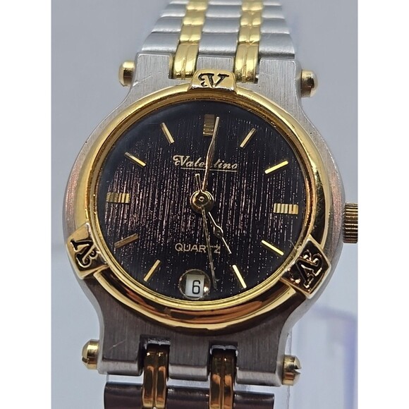 Valentino Womens Two Tone Quartz Watch Black Dial Date 24 mm 2432015 New Battery - Picture 4 of 10
